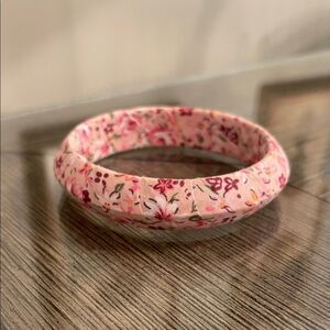 Vintage Calico Floral Ribbon Wrapped Bangle Bracelet - Cottagecore